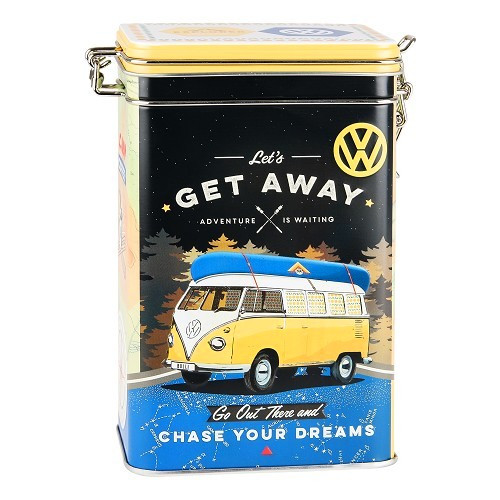  Caixa metálica decorativa com clip VW COMBI LET'S GET AWAY - 7,5 x 11 x 17,5 cm - UF01639 