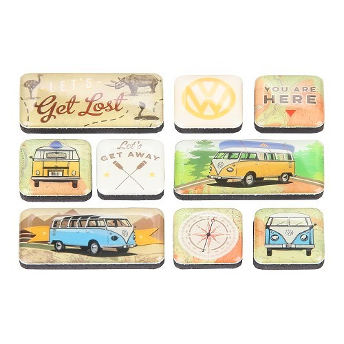 Magnets VW COMBI LET'S GET LOST & AWAY - 9 pièces - UF01654