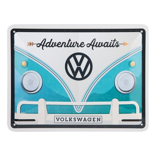  Placa metálica decorativa VW COMBI SPLIT ADVENTURE AWAITS - 20 x 15 cm - UF01659 