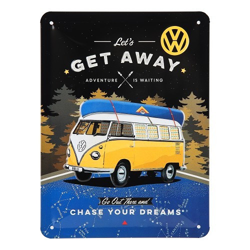  Decoratieve metalen plaat VW COMBI SPLIT LET'S GET AWAY - 20 x 15 cm - UF01661 