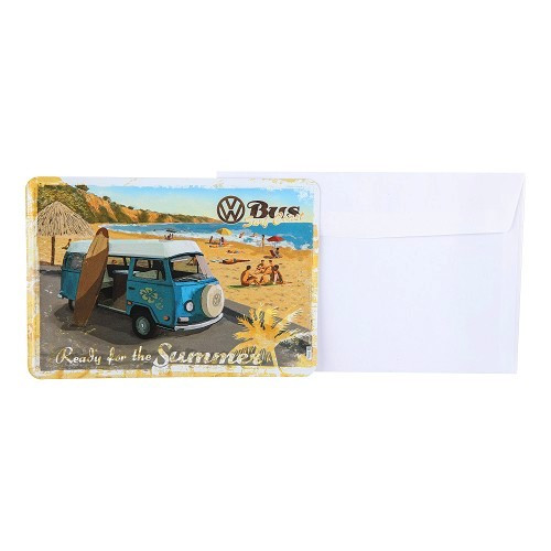 Postal metálico VW COMBI BAY WINDOW PRONTO PARA O VERÃO - 10 x 14 cm - UF01691