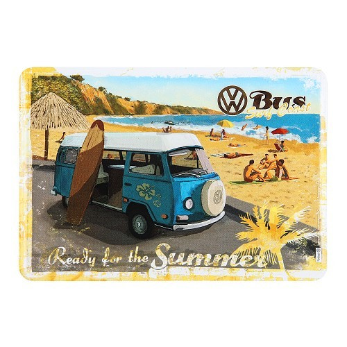  Postal metálico VW COMBI BAY WINDOW PRONTO PARA O VERÃO - 10 x 14 cm - UF01691 