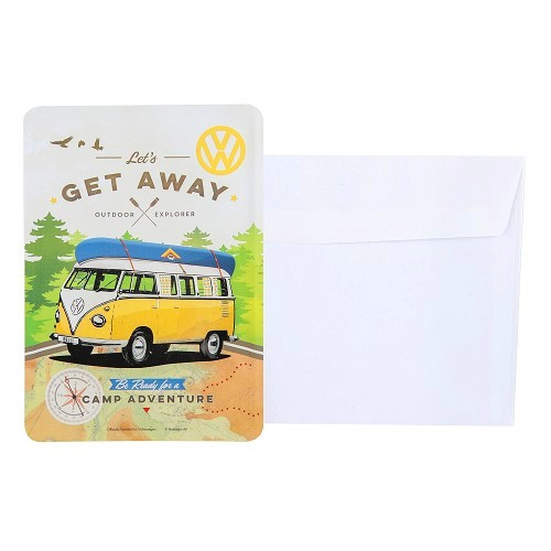 Cartolina in metallo VW COMBI SPLIT LET'S GET AWAY - 10 x 14 cm - UF01696