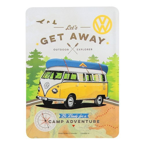  Cartolina in metallo VW COMBI SPLIT LET'S GET AWAY - 10 x 14 cm - UF01696 