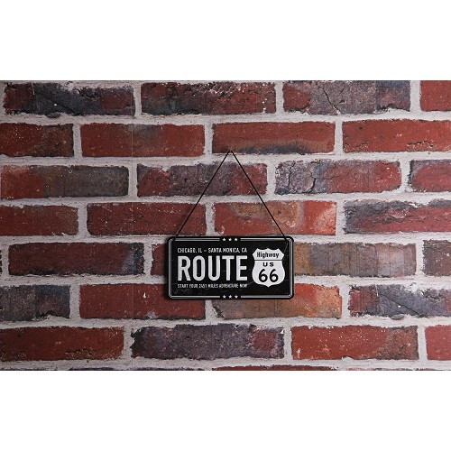 Plaque décorative métallique avec cordelette ROUTE 66 - 10 x 20 cm - UF01716