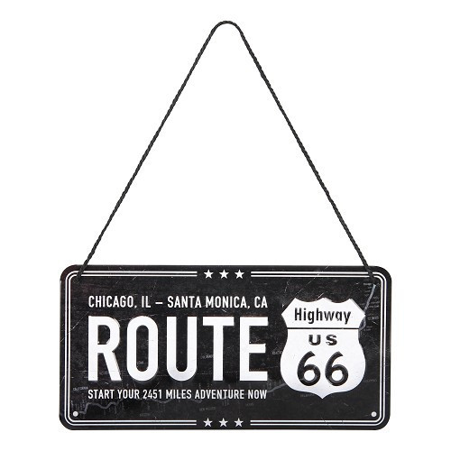  Plaque décorative métallique avec cordelette ROUTE 66 - 10 x 20 cm - UF01716 