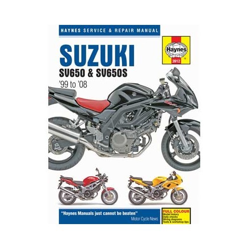     
                
                
    Haynes technical guide for Suzuki SV650 from 99 to 08 - UF04807
