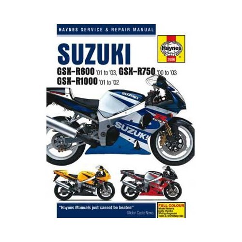     
                
                
    Revisione tecnica Haynes per Suzuki GSX-R600 (01->03), R750 (00->03) e R1000 (01->02) - UF05000
