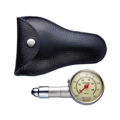 Manomètre de pression des pneus Vintage Speed avec étui cuir noir - UF15000