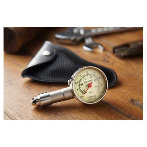 Vintage Speed tyre pressure gauge with black leather cover