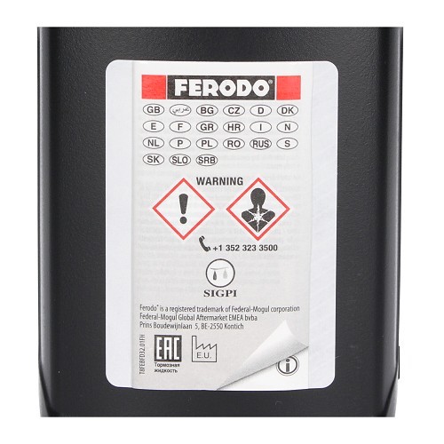Liquide de frein et d'embrayage DOT 4 FBX050 FERODO - bidon - 500ml - UH27002