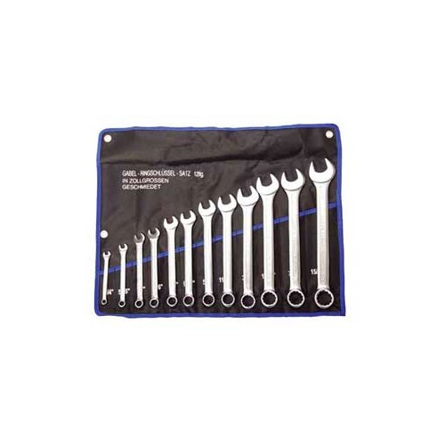 12-piece Combination Spanner Set, in Inch Sizes, 1/4" - 15/16"