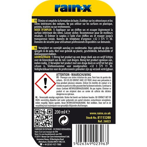  Anti-buée RAIN-X - flacon - 200ml - UO10025-1 