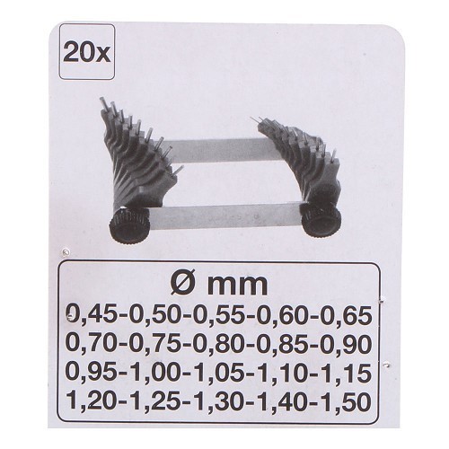 Calibradores de bicos de carburador de 0,45 a 1,5 mm - 20 tamanhos - UO10595