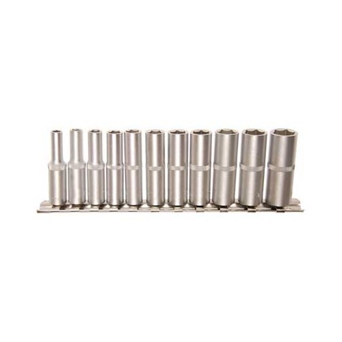  Rek met lange imperiale doppen (maten in inch) - 11 stuks - 1/4" - UO10897 