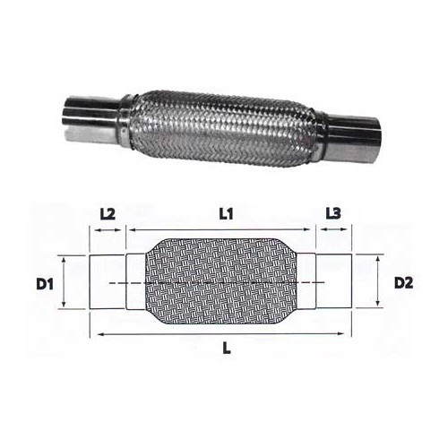  Flexible Hülse aus Edelstahl für Auspuffanschluss Durchmesser 45 <=> 45 mm - UO20200 