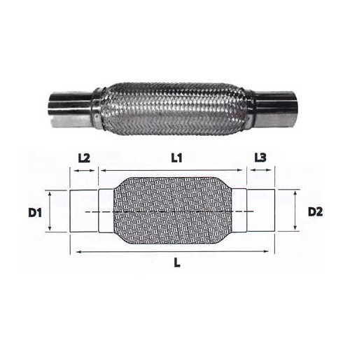  Flexibler Schlauch aus Edelstahl für Auspuffanschluss Durchmesser 48 <=> 44,5 mm - UO20212 