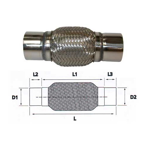  Flexible, stainless steel pipe for exhaust connector 51 in diameter <=> 51 mm - UO20218 