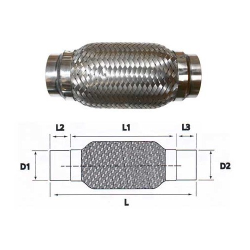 Flexibler Schlauch aus rostfreiem Stahl für Auspuffanschluss Durchmesser 45  <=> 45 mm VW-35986-COMP - UO20204 