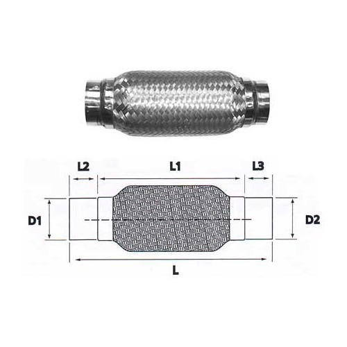  Tuyau flexible en acier inoxydable pour raccord d'échappement diamètre 61 <=> 61 mm - UO20238 