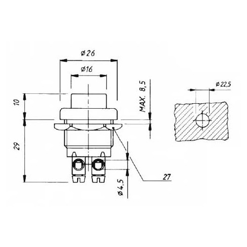 Black/Chrome 22 mm starter switch - UO63300