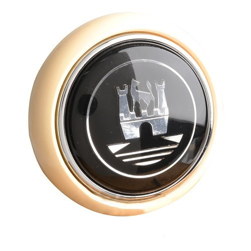  Bouton de klaxon "Wolfsburg" Ivoire, noir et argent pour Volkswagen Coccinelle (08/1955-07/1959) - VA00911 