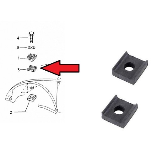 2 juntas superiores entre tren delantero y caja para Volkswagen escarabajo 1200 / 1300 61->