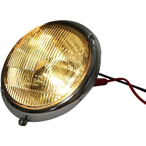 Faro cromato completo in vetro giallo per Volkswagen Cox ->67 - VA17016