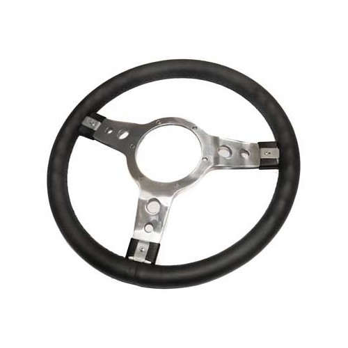 Mountney black leather & polished aluminium steering wheel, 35 cm diameter - VB00201