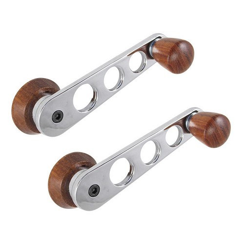  FLAT 4 chrome window cranks with rosewood knob - set of 2 - VB20303 