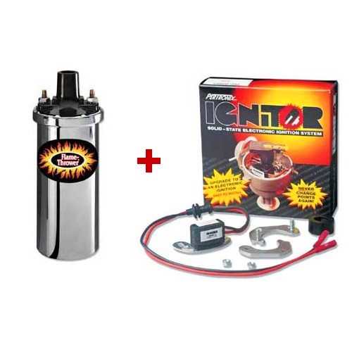  Kit allumage électronique Ignitor + bobine haut rendement Pertronix 12V pour moteur Volkswagen type 1 avec allumeur à dépression (08/1967-) - VC31200K 