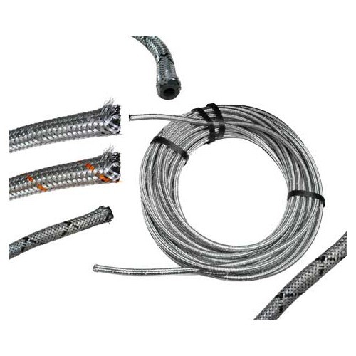 8mm metal braided petrol hose - per linear metre