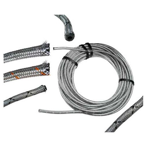 9 mm reinforced metal braided petrol hose - by the metre