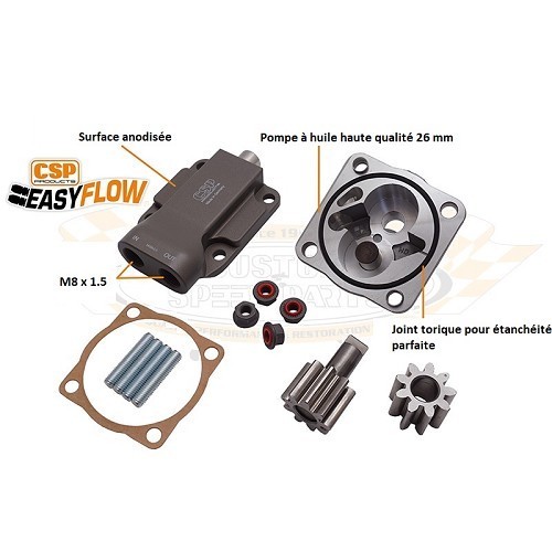 Bomba de aceite de gran caudal CSP "EasyFlow 26 mm" entrada/salida con válvula de descarga de presión para motor T1 -> 71 con árbol de levas con 3 remaches - VC50213