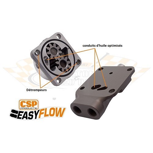 Bomba de aceite de gran caudal CSP "EasyFlow 26 mm" entrada/salida con válvula de descarga de presión para motor T1 -> 71 con árbol de levas con 3 remaches - VC50213