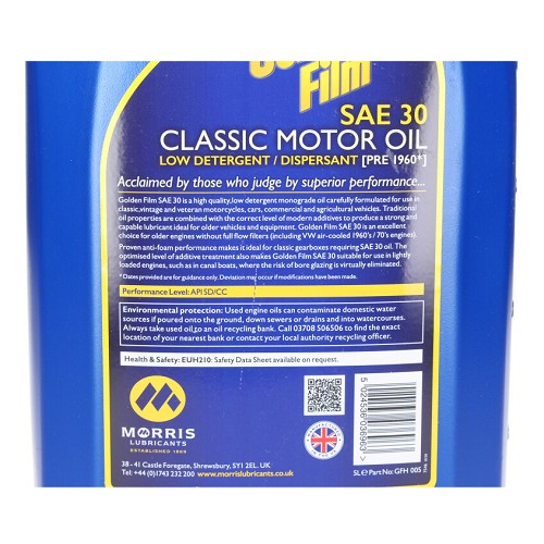 Aceite motor MORRIS Golden Film SAE 30 - mineral - 5 Litros - VC59000