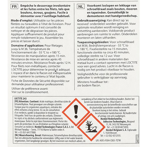 LOCTITE 243 normaal schroefdraadborgmiddel - flesje - 5ml - VD71202