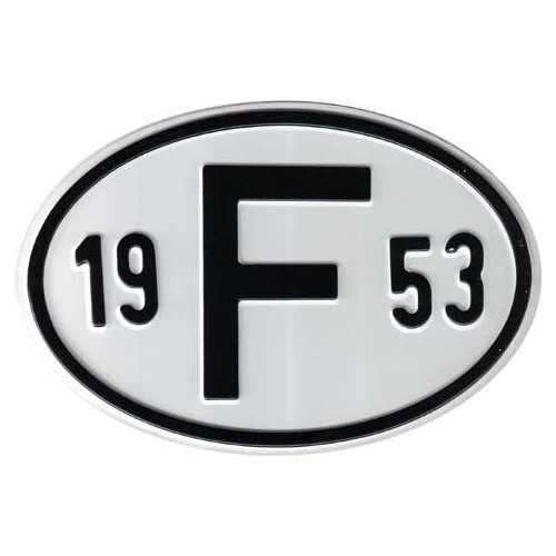     
                
                
    Targa Paese "F" in metallo con anno 1953 - VF1953
