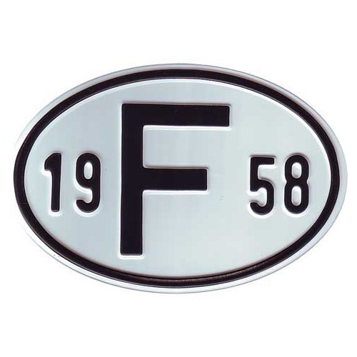     
                
                
    Targa Paese "F" in metallo con anno 1958 - VF1958
