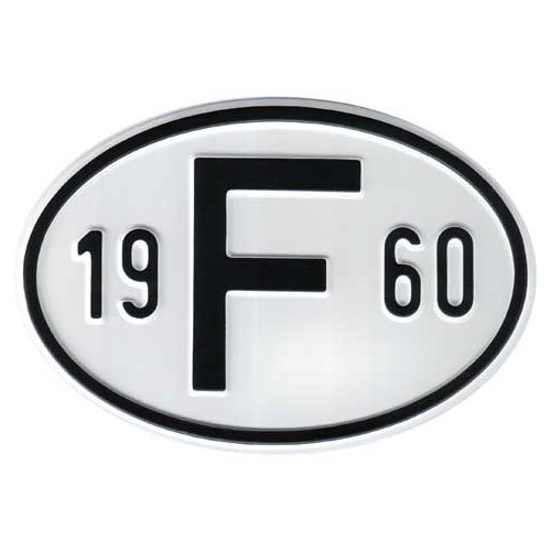     
                
                
    Plaque pays "F" en métal avec année 1960 - VF1960
