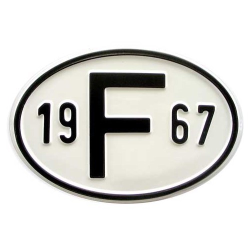     
                
                
    Plaque pays "F" en métal avec année 1967 - VF1967
