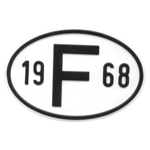     
                
                
    Plaque pays "F" en métal avec année 1968 - VF1968
