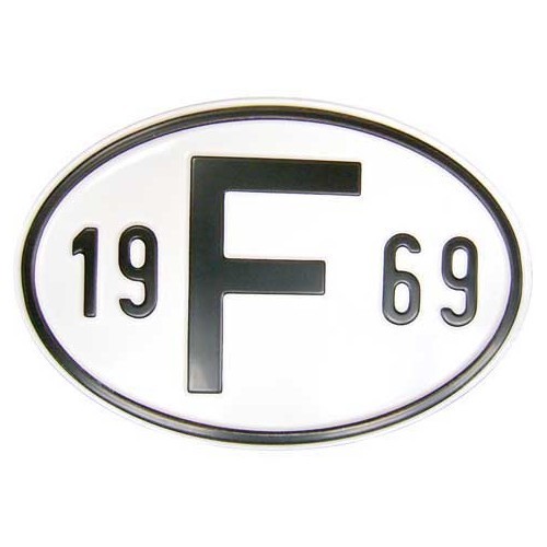  Plaque pays "F" en métal avec année 1969 - VF1969 