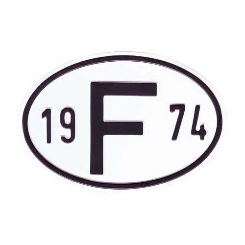     
                
                
    Plaque pays "F" en métal avec année 1974 - VF1974
