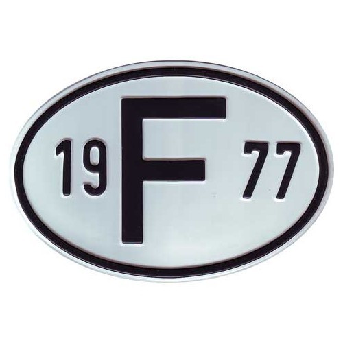     
                
                
    Plaque pays "F" en métal avec année 1977 - VF1977
