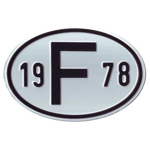     
                
                
    Plaque pays "F" en métal avec année 1978 - VF1978
