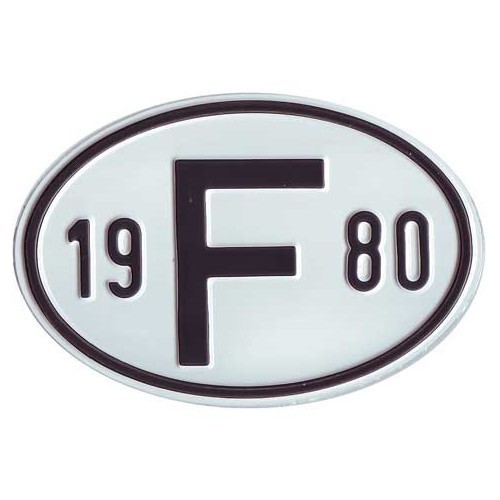     
                
                
    Plaque pays "F" en métal avec année 1980 - VF1980
