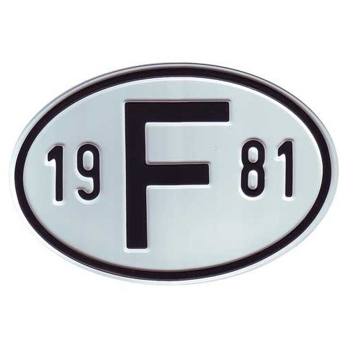     
                
                
    Plaque pays "F" en métal avec année 1981 - VF1981
