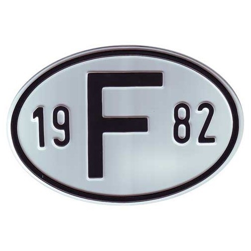     
                
                
    Plaque pays "F" en métal avec année 1982 - VF1982
