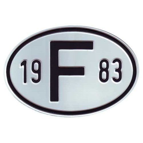     
                
                
    Plaque pays "F" en métal avec année 1983 - VF1983
